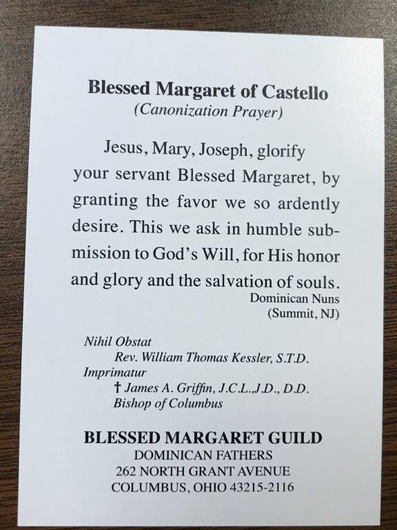 Holy CardShrine of the Blessed Margaret Saint Margaret of Castello
